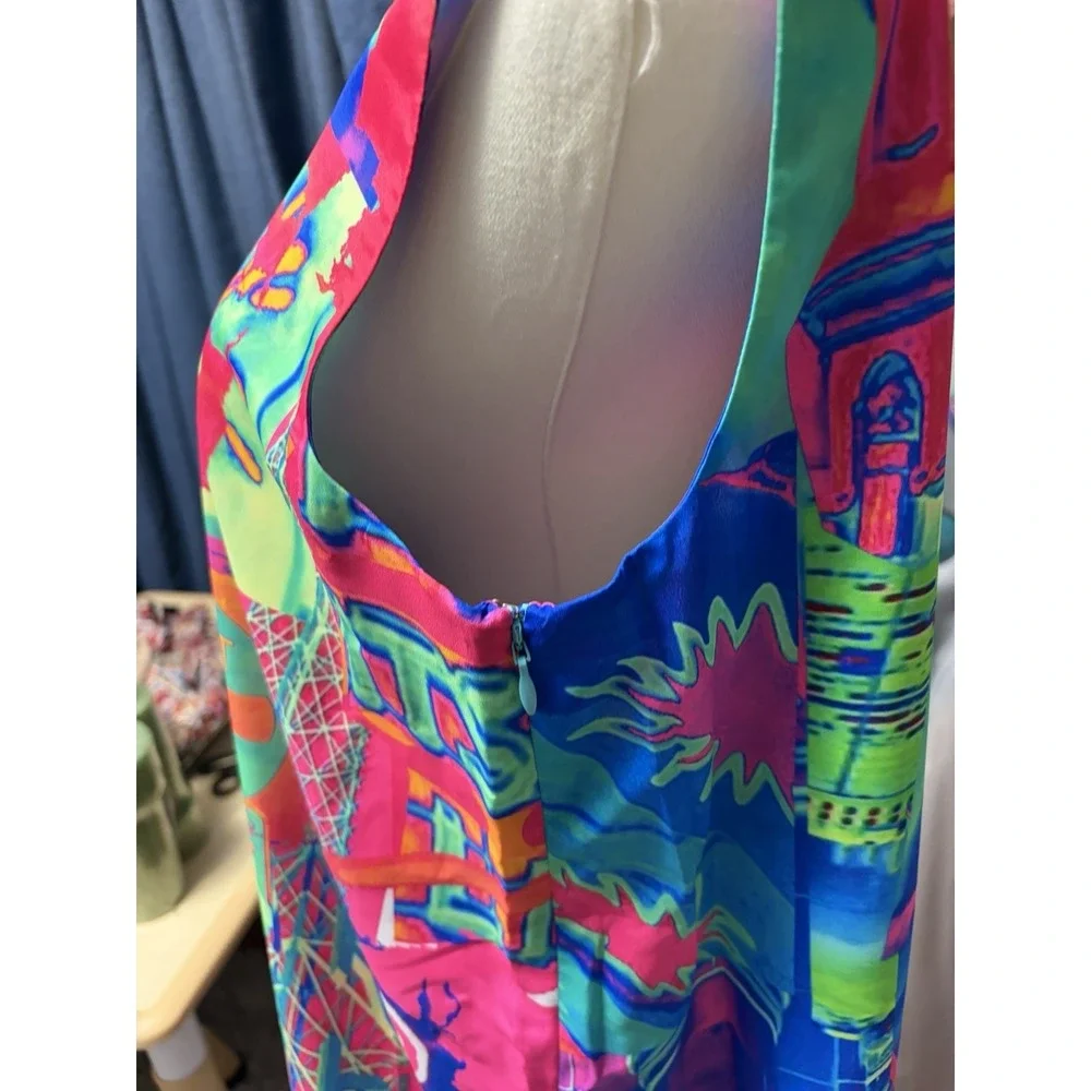 CHAOUICHE Women's Medium Neon Abstract One Shoulder Asymmetrical Dress NWT" - Picture 2 of 3
